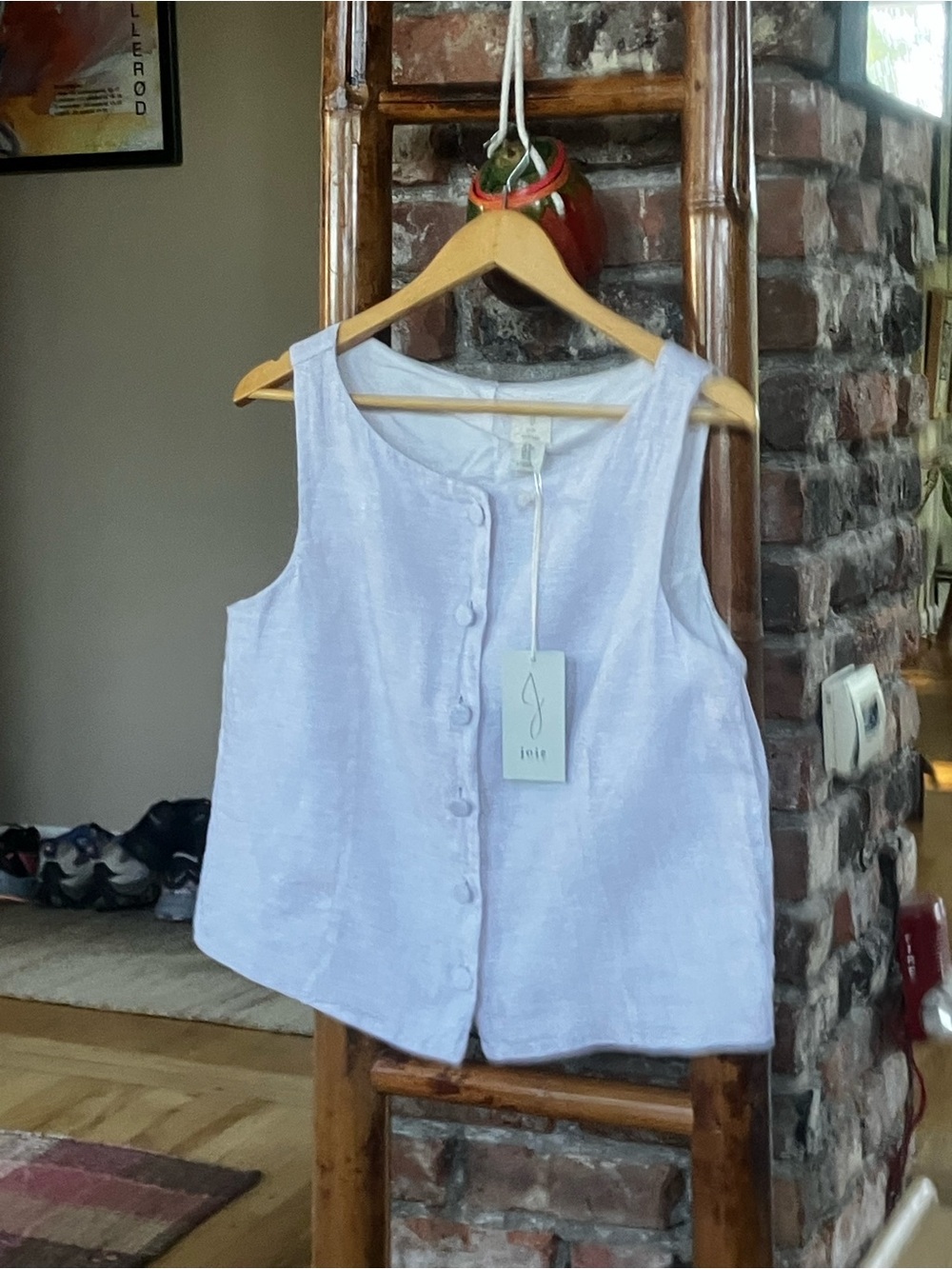 Joie Light Beige 100% Linen Button-Front Sleeveless Top - Picture 5 of 6